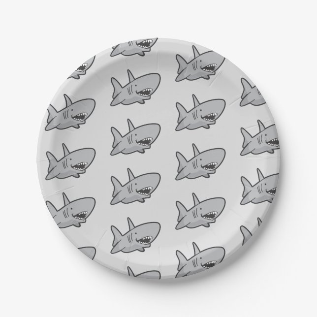Pool Party Shark Birthday Paper Plates (Front)
