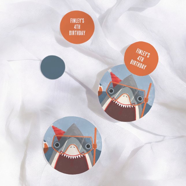 Pool Party Shark Orange Boy Birthday Party Confetti (Creator Uploaded)