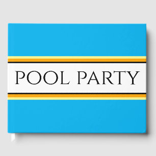 POOL PARTY Sky Blue White Yellow Racing Stripes Guest Book