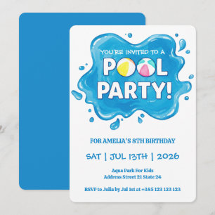 Pool Party Splash Birthday Invitation 