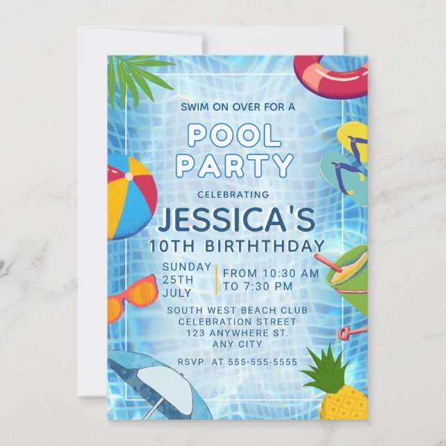 Pool Party Splish Splash Pool Birthday Invitation (Front)