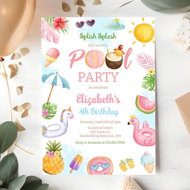 Pool Party Splish Splash Summer Beach Birthday Inv Invitation (Creator Uploaded)