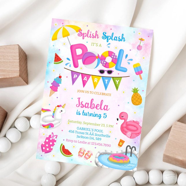 Pool Party Splish Splash Summer Beach Birthday  Invitation (Creator Uploaded)