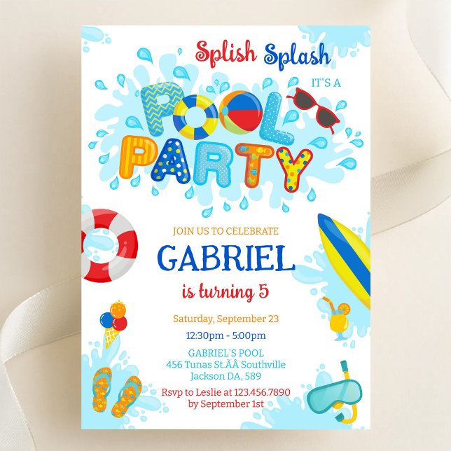 Pool Party Splish Splash Summer Beach Birthday Invitation (Creator Uploaded)