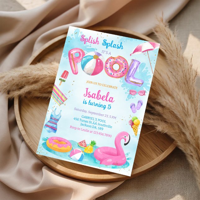 Pool Party Splish Splash Summer Beach Birthday Invitation (Creator Uploaded)
