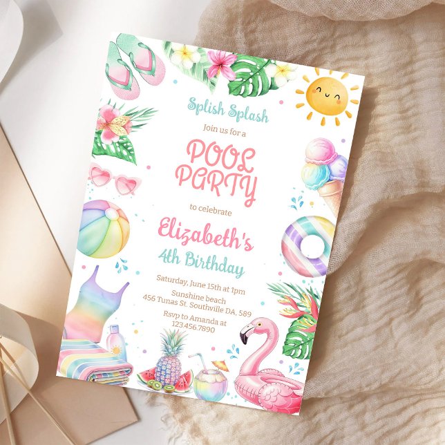 Pool Party Splish Splash Summer Beach Birthday Invitation (Creator Uploaded)