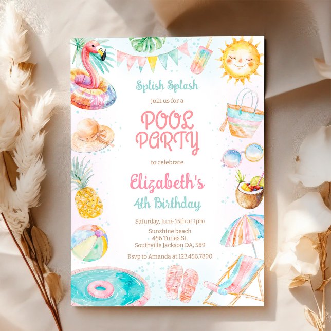 Pool Party Splish Splash Summer Beach Birthday Invitation (Creator Uploaded)
