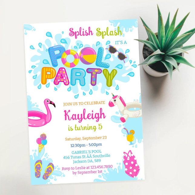 Pool Party Splish Splash Summer Beach Birthday  Invitation (Creator Uploaded)