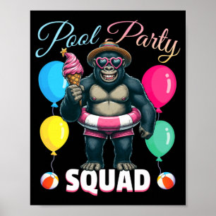 Pool party squad funny gorilla summer vacation poster