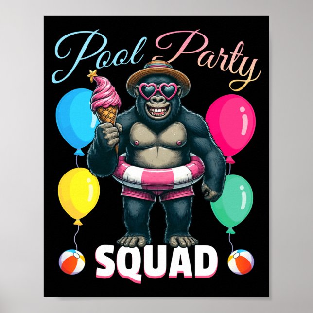 Pool party squad funny gorilla summer vacation poster (Front)