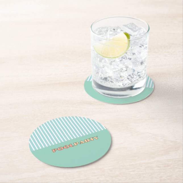 POOL PARTY Stripe  Round Paper Coaster (Insitu)