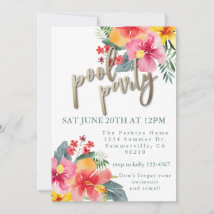 Pool Party Summer BBQ  Invitation