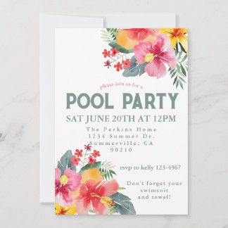Pool Party Summer BBQ  Invitation