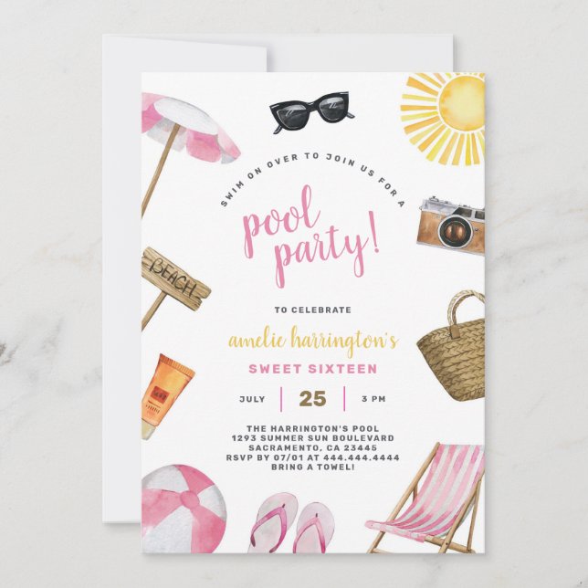 Pool Party Summer Beach Birthday Invitation (Front)
