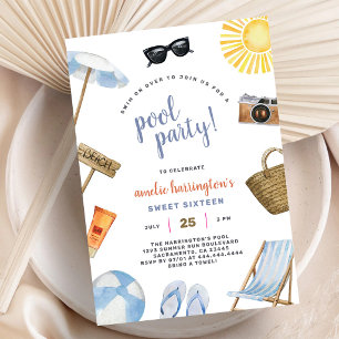 Pool Party Summer Beach Birthday Invitation