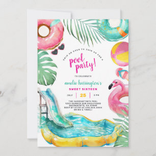 Pool Party Summer Beach Birthday Invitation