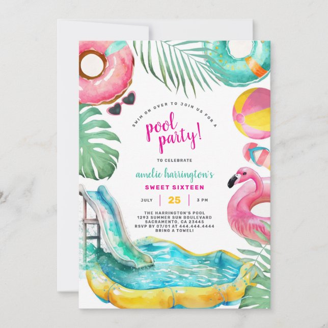 Pool Party Summer Beach Birthday Invitation (Front)