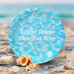 Pool Party Summer Beach Birthday Party Custom Text Paper Plate