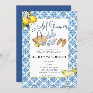 Pool Party Summer Beach Blue Tiles Bridal Shower Invitation