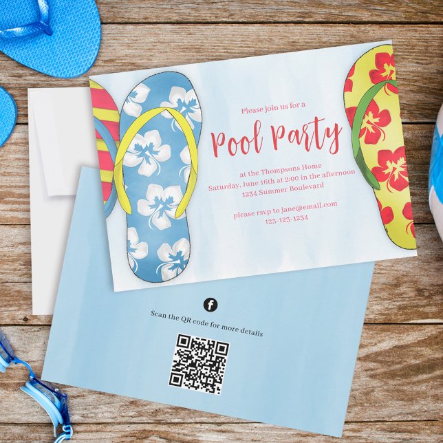 Pool Party Summer Beach Tropical Flip Flops Invitation (Creator Uploaded)