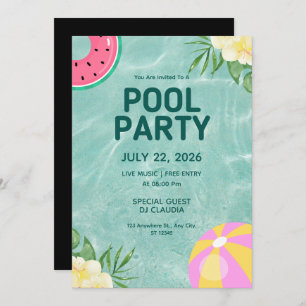Pool Party Summer Birthday Invitation 