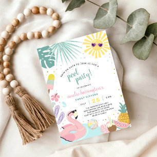 Pool Party Summer Birthday Invitation
