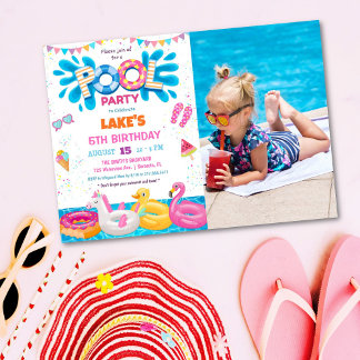 Pool Party Summer Birthday Invitation