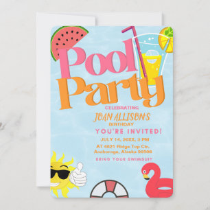pool party summer birthday invitation watermelon