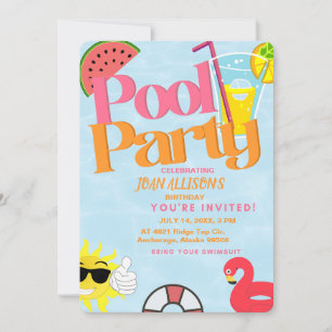 pool party summer birthday invitation watermelon