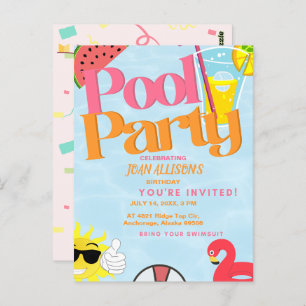   Pool Party Summer Birthday Invitation Watermelon Postcard