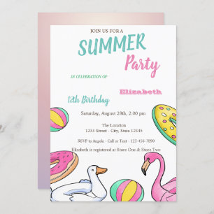 Pool Party Summer Birthday Party Invitation