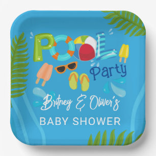 Pool Party Summer Boy Baby Shower Paper Plate