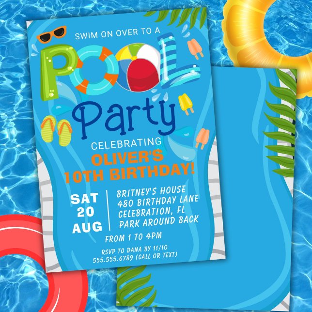Pool Party Summer Boy Birthday Party Invitation (Creator Uploaded)