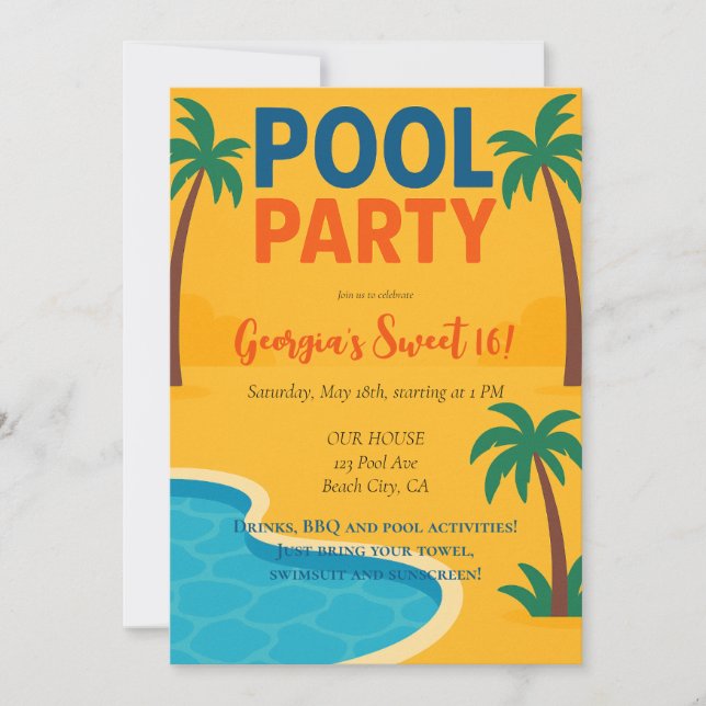 Pool Party Summer Fun  Invitation (Front)