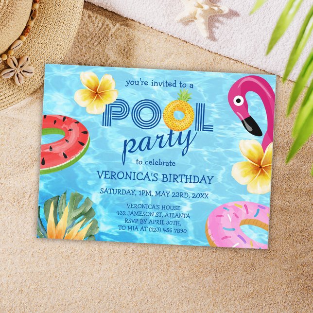 Pool Party Summer Fun Water Birthday Invitation Postcard (Pool Party Summer Fun Water Birthday Invitation Postcard)