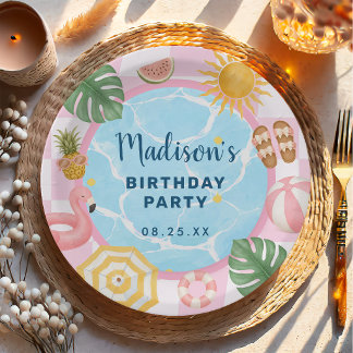 Pool Party Summer Girl Birthday Paper Plate