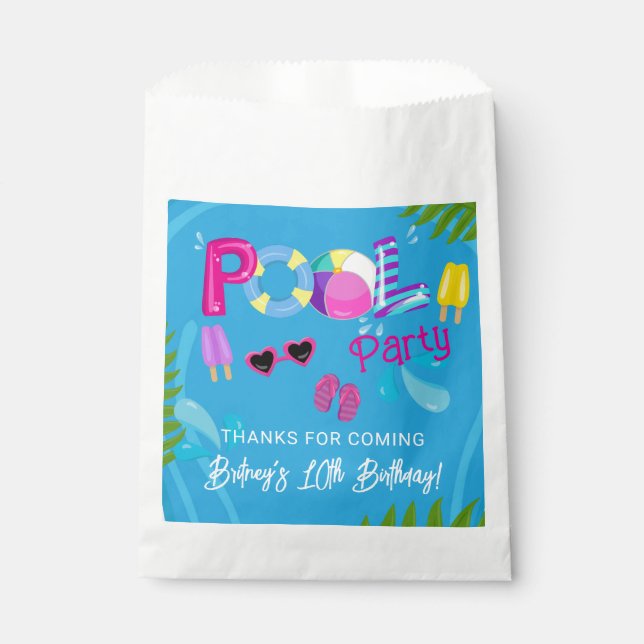 Pool Party Summer Girl Birthday Party Favour Bag (Front)