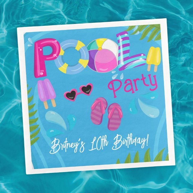 Pool Party Summer Girl Birthday Party Napkin (Creator Uploaded)