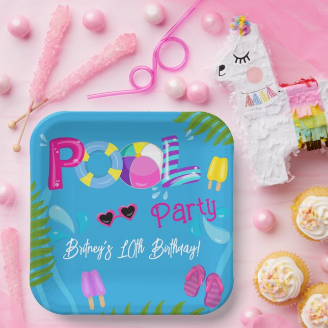 Pool Party Summer Girl Birthday Party Paper Plate (Party)
