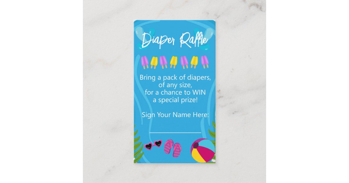 Pool Party Summer Girl Diaper Raffle Baby Shower Enclosure Card | Zazzle