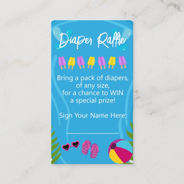 Pool Party Summer Girl Diaper Raffle Baby Shower Enclosure Card (Front)