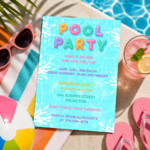 Pool Party Summer Holiday Birthday Invitation