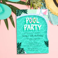 Pool Party Summer Modern Tropical Trendy Birthday