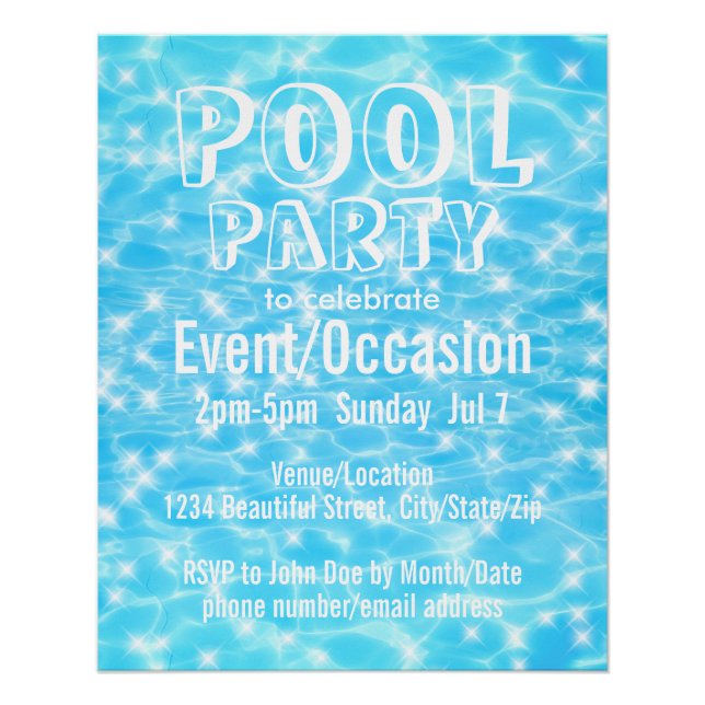 Pool Party Summer Party Blue Water Party Inviation Poster (Front)