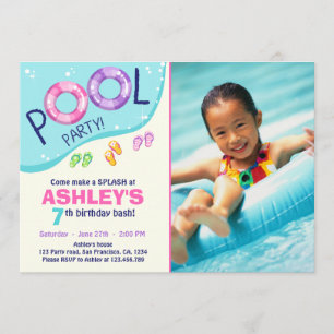 Pool Party Summer Pink Girl Birthday Invitation