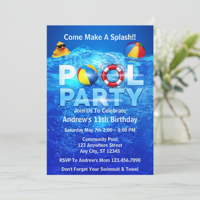 Pool Party Summer Swimming Splash Birthday Invitation (Standing Front)