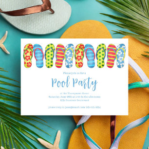 Pool Party Summer Trendy Tropical Flip Flops Invitation