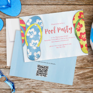 Pool Party Summer Tropical Beach Flip Flops Invitation