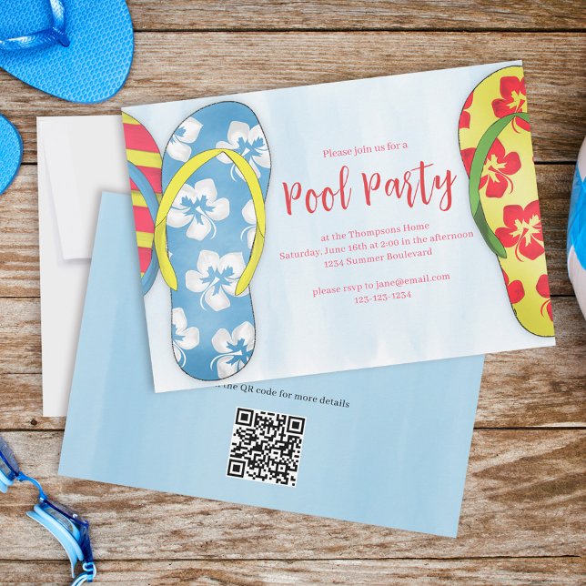 Pool Party Summer Tropical Beach Flip Flops Invitation (Creator Uploaded)