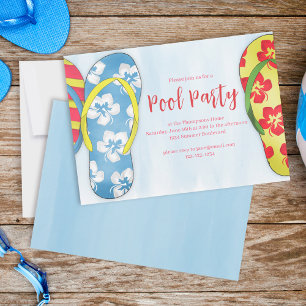Pool Party Summer Tropical Trendy Flip Flops Invitation